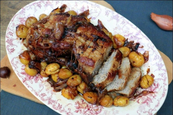 Rôti de veau aux châtaignes et aux cèpes